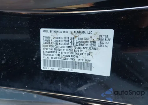 2018 Honda Odyssey Ex-L z USA, uszkodzony, nr VIN 5FNRL6H7XJB097892